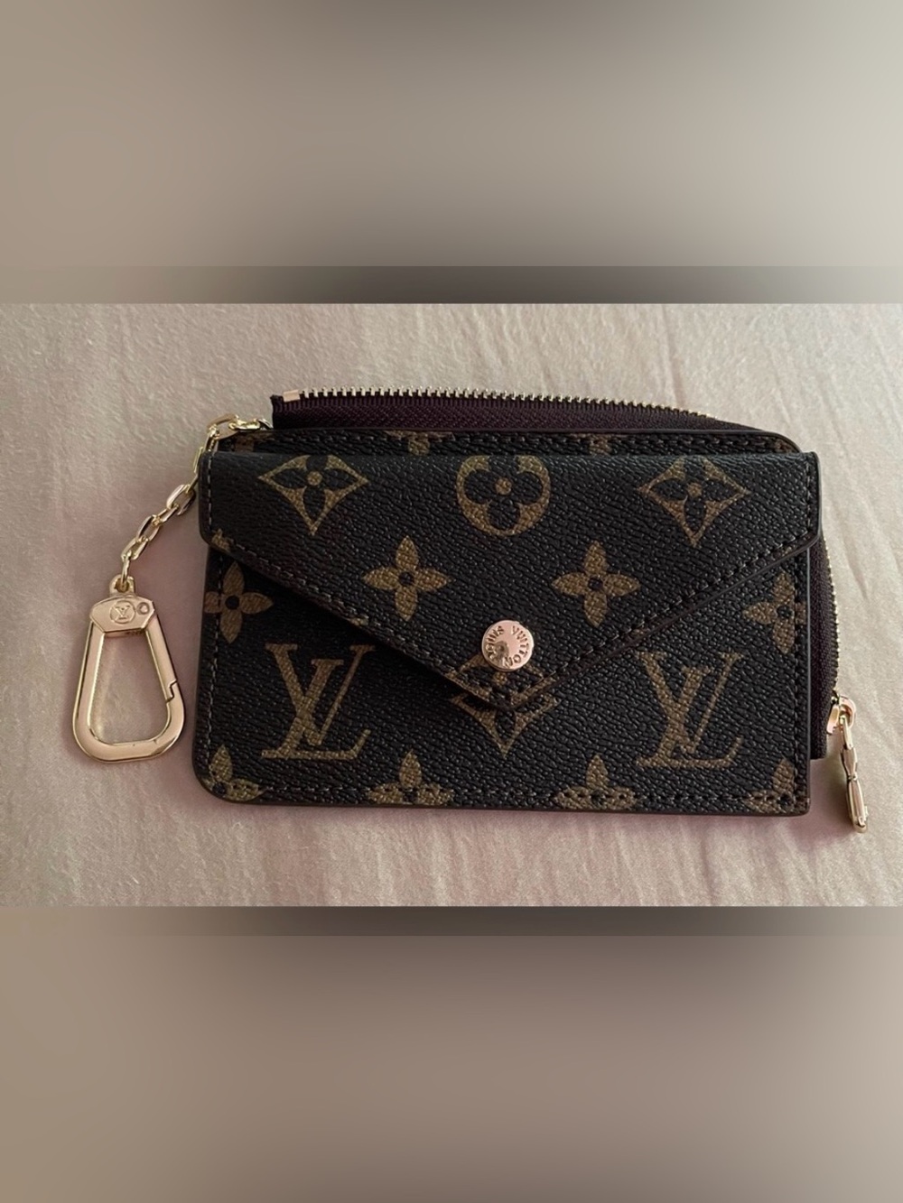 Designer- Inspired Monogram Envelope Cardholder Wallet - Brown & Gold Accents